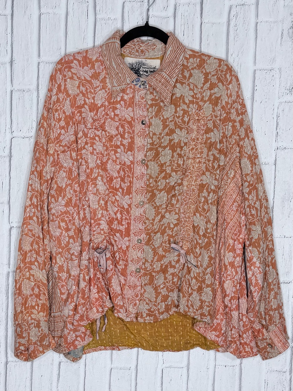 🧡 Notorious Bag Lady Kantha Patchwork Button Down Top One Size Boho
